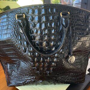 Brahmin Large Duxbury Satchel Black Melbourne Genuine Leather Crock Embossed!